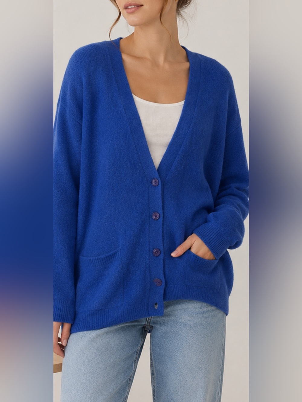 Outlander Blue Lambswool Angora Oversized Cardigan Sweater M